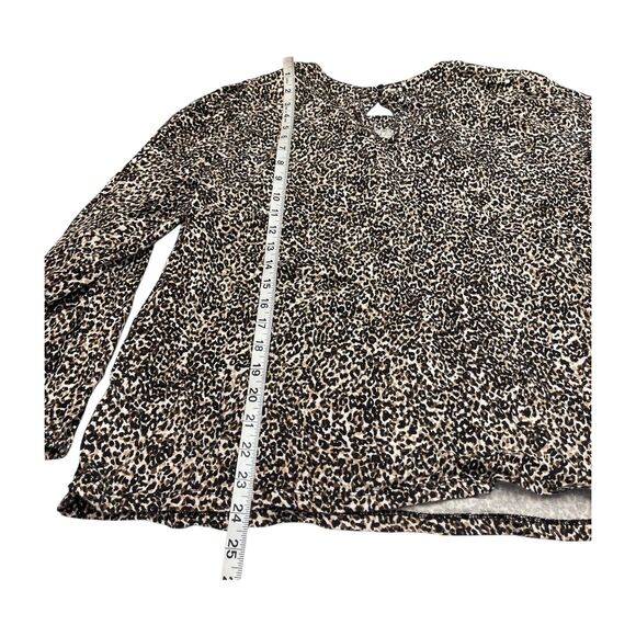 Old Navy Blouse Top Women's 2XL Brown Leopard Print 100% Cotton Knit Round Neck - Picture 4 of 7